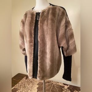 TIBI New York Fur Front Zip Cardigan Sweater NWOT Size M